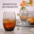 (04) Jogo Copos Vidro Reforçado Preto Translúcido Oval Fumê 465ml Aruba Nadir Cozinha Moderna