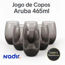 (04) Jogo Copos Vidro Reforçado Preto Translúcido Oval Fumê 465ml Aruba Nadir Cozinha Moderna