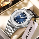 (005) POEDAGAR Topo Relógio Masculino De Negócios Aço Inoxidável Data Quartzo